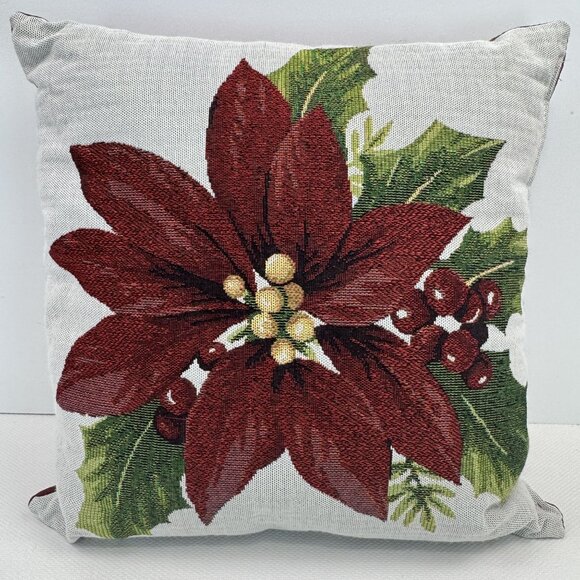 Mohawk Home Poinsettia Icon Holiday Decorative Pillow Set 17"x17" Tapestry USA - Picture 2 of 12